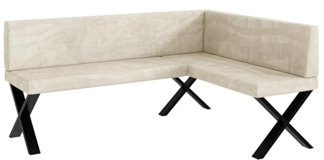 MEBLINI Eckbank für Esszimmer - Küchenbank - Essecke - Sitzecke Küche - Toni - X-Beine 128x168x87cm Rechts - Creme Samt