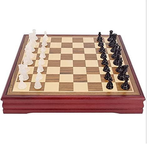 JFNHUTL Juego de ajedrez Internacional de 14,7 Pulgadas, Tablero de ajedrez de Madera y Piezas de ajedrez de ágata de Cristal Hechas a Mano Juego de ajedrez
