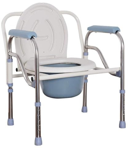 Klappbarer Toilettenstuhl aus Edelstahl für ältere Menschen – höhenverstellbarer Toilettenhocker mit Toiletteneimer – Toilettenstuhl für ältere Menschen für Badezimmer