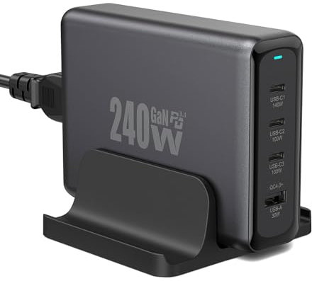 OUFUYU Chargeur USB C 240W GaN PD3.1 4 Ports Chargeur Rapide 100W 140W Station de Charge Adaptateur Secteur avec Chargeur i-Phone 15 Pro MacBook Pro Air Samsung Galaxy Dell Switch