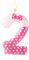 Pink Bow Number Birthday Candles, Pink and White Polka Dot Birthday Candles Cat Cartoon Birthday Decorations Candle Cake Topper for Girls Wedding Anniversary Party Supplies (Number 2)