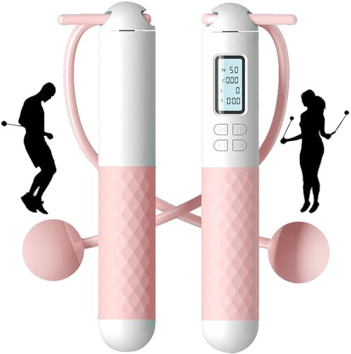 PICKONA Cordless Skipping Ropes for Adults - Ropeless Skipping Rope for Adults, Cordless Jump Rope With Counter, Portable Wireless Gravity Ball Skipping Rope for Women Men Adults Kids(Pink)
