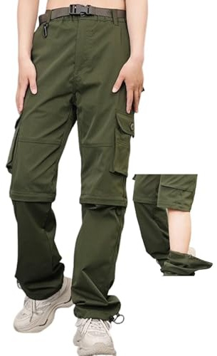 GAUASUIM Damen Wanderhose Zip Off Hose Outdoorhose Schnelltrocknend Trekkinghose Abnehmbare Hosenbeine Shorts Atmungsaktiv Cargohose Sommer Hiking Pants Funktionshose mit Gürtel 6 Taschen Grün M