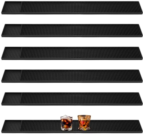 ZEONHAK 6 PCS 23 x 3 Inch Black Rubber Bar Mats, 60 x 8cm Service Bar Mats for Home, Pub