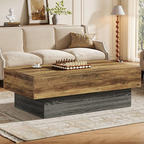 Tribesigns Rechteckiger Couchtisch, 140 cm Couchtisch Holz, Großer Teetisch mit Grauem Gestell, Vintage Wohnzimmertisch für Wohnzimmer, Empfangsbereich oder Büro, Rustikales Braun & Grau