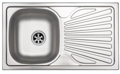 Edelstahlspüle Pisa D421 Küchenspüle 86x43,5 cm, Einbauspüle mit großem Becken 37x35 cm, 16 cm tief, reversibel, ohne Hahnloch, inkl. Stopfenventil per Hand, passend ab 45cm Unterschrank