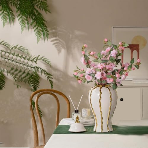 Goldene und Weiße Keramik Vase,Ingwerglas als Heimbüro Dekor,Handgefertigte Deko Vase mit Deckel für Das,Keramikvase 18 Zoll für Das Couchtisch Deko,Wunderschön Geschenke (Weißgold, 36cm/14in)