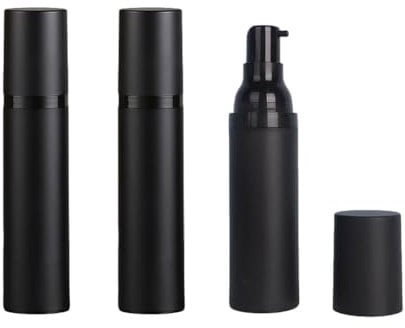 Upstore 3Pcs 50ml 1.7oz Black Plastic Airless Pump Bottles Travel Vacuum Lotion Pump Dispensers Refillable Cosmetic Containers for Foundation Cream Essential oil Serum