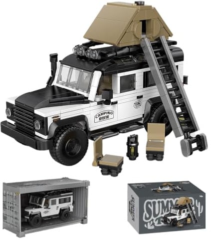 LIKLIKLINK Technik Geländefahrzeuge SUV Bausteine Bausatz, 676 Teile Klemmbausteine Auto Modellbausatz, 1:32 MOC Camping Auto Bausteinset mit Acryl-Displaybox Modellauto für Erwachsene