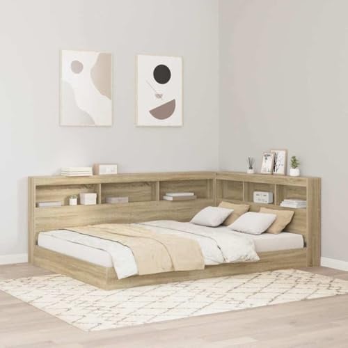 Qnhdfrt L-Form Bettkopfteil mit Regal Sonoma Eiche 140 cm Holzwerkstoff Modernes Design Robust und Plazsparend für Schlafzimmer Jugendzimmer und Gästezimmer