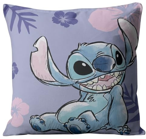 Disney Stitch Kissen Lilo und Stitch 35cm x 35cm, befüllt, weiches Kuschelkisse, Kinderkissen, Schmusekissen, Kopfkissen, Dekokissen, Rosa (Lila)