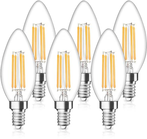 hautllaif 6 Pack E14 LED Candle Bulb,2700K Warm White, 4W=40W | Saves 90% Energy, 360° Beam Angle, CRI>80, SES Small Screw Vintage Edison Bulb Fits Chandeliers/Pendants/Lamps,Non-Dimmable