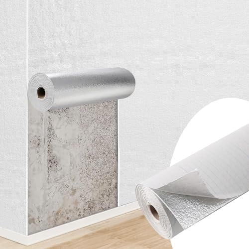 Swehooirt 1000cmx50cm White Self Adhesive Wallpaper 3mm Thermal Thick Peel and Stick Wallpaper for Bad Walls White Textured 3D Wall Panels for Kitchen, Living Room, Kids Bedroom, Ceilings