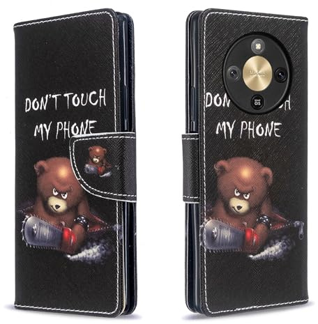 Wigento Klapphülle für Honor Magic 8 Lite, Kunstleder, Kartenfach, Standfunktion, Bär Motiv, Schutz vor Kratzern und Abnutzung Handyhülle