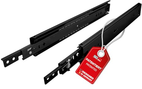 SOTECH VarioSlide Schwerlastauszug 1 Paar 1200 mm, Schwarz galvanisiert, Belastbarkeit 100 kg KV2-100-H53-EH mit Lock-in/out Vollauszug für Servicefahrzeuge, Transporter oder Maschinenbau