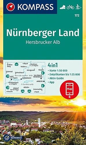 KOMPASS Wanderkarte Nürnberger Land, Hersbrucker Alb: 4in1 Wanderkarte 1:50000 mit Aktiv Guide und Detailkarten inklusive Karte zur offline Verwendung in der KOMPASS-App. Fahrradfahren. Langlaufen.