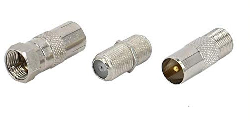 electrosmart TV Aerial/Satellite Connector Kit – 1x F Type Socket to Male Coax Plug Adaptor – 1x F Plug Connector to Female Aerial Coax Socket Adaptor - 1x F Type Socket to Socket Coupler Joiner