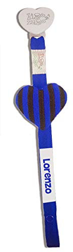 Zigozago - Portaciuccio a clip personalizzato con nome e cuore a RIGHE NERO e AZZURRO