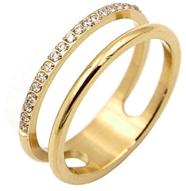 IFUAQZ Women's Stainless Steel Cubic Zirconia Ring Knuckle Midi Stacking Double Lines Eternity Bands Gold Size 9