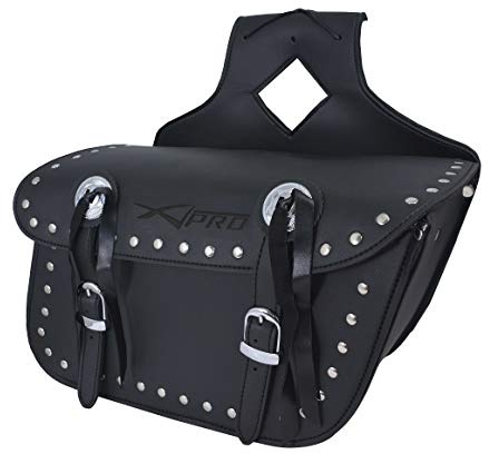 A-Pro Borsa Bisacce Moto Customo Chopper Borchie Cromate Nero laterale destra mono