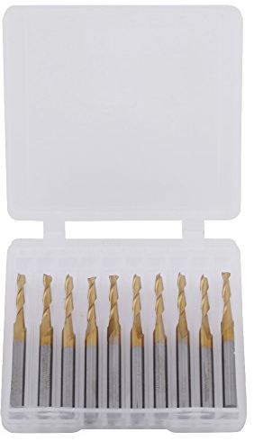 Lot de 10 Fraises à Bout Plat avec revêtement en Titane et Double cannelure CNC avec étui de Rangement 3,175 mm Tige 2 x 12 mm