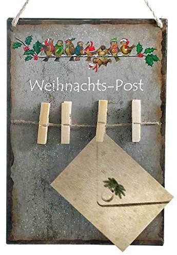 G3876: Nostalgie Memoboard, Weihnachts-Post, Wandschild mit Klammern 33x23