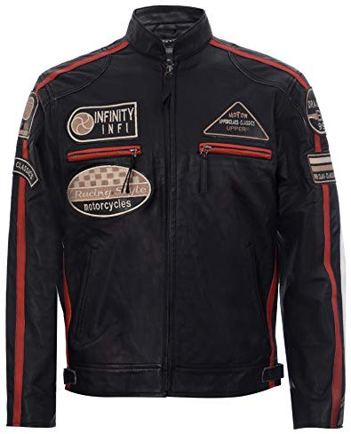 Infinity Leather Giacca Motociclista Vera Pelle Morbida Corsa Schwarze Nappa Uomo 2XL