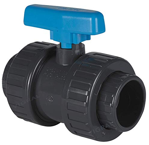 Plimat Válvula de bola de PVC con 2 manguitos adhesivos, 16 bar, color gris y azul (40 mm)