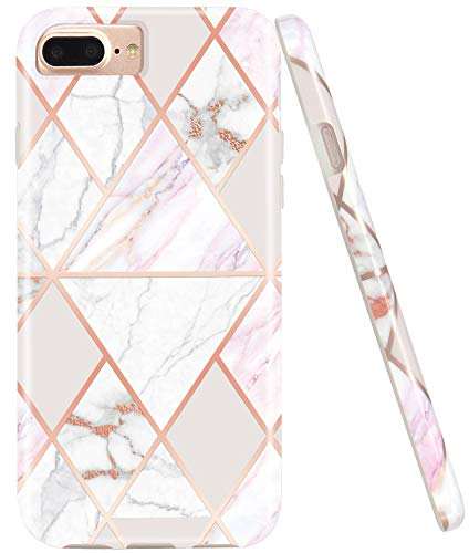 Jaholan Coque pour iPhone 7 Plus Forme de Cubes de dégradé doré Brillant, Transparent Bumper en Caoutchouc TPU Souple Coque de téléphone pour iPhone 7 Plus/8 Plus/6 Plus/6S Plus Rose Gold Pink