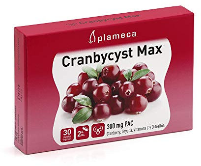 PLAMECA - Cranbycyst Max, para Bienestar de Vías Urinarias y del Sistema Inmune, con Gayuba, Ortosifón, Vitamina C y Arándano Rojo Americano, Alivia Síntomas de Cistitis - 30 Cápsulas Vegetales