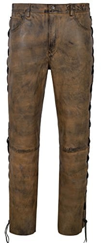 Men's Biker Leather Trouser Dirty Brown Laced Motorcycle Style 100% Real Lambskin 00126 (30)