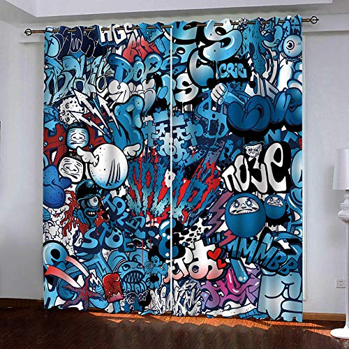 CHNXXL vorhänge kinderzimmer 3D Drucken Graffiti Lichtundurchlässige Vorhang mit Ösen Polyester Blickdicht Gardinen für Schlafzimmer Wohnzimmer 150(W) x166(H)(cm)