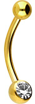 PIERCINGLINE Bauchnabelpiercing Chirurgenstahl 1 Kristall Piercing Mini Bananabell Banane Goldfarben Kristallklar 1,6 x 12 mm