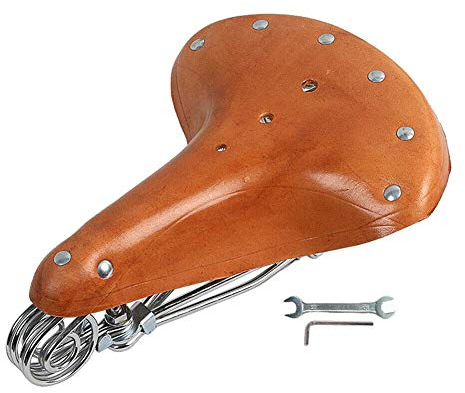Riloer Mountainbike Sattel, Vintage Classic Rindsleder Fahrradsitz mit Federn, braun