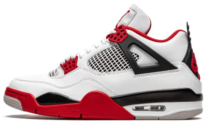 Nike Air Jordan 4 Retro Herren-Sneaker, Weiß/Feuerrot/Schwarz/Techgrau., 44 EU