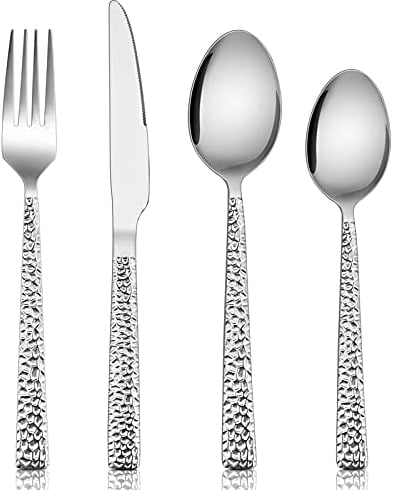 Cutlery Set, Homikit Stainless Steel 32 Piece Cutlery Flatware Sets for 8 People, Hammered Silverware Dinnerware Set Included Metal Fork Knife Spoon, Mirror Finished, Dishwasher Safe