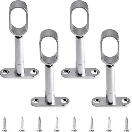 INCREWAY Oval Closet Rod Holder, 4 Pcs Silver Zinc Alloy Oval Closet Rod Ceiling Bracket Middle Mounting End Flange Holder Adjustable 85-120mm Height for Curtain Rods and Clothes Rails (Full-pass)