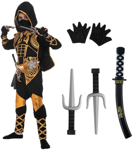 Spooktacular Creations Ensemble de costumes Golden Ninja Deluxe avec accessoires en mousse Ninja Jouets pour enfants Kung Fu Outfit Idées d'Halloween (Toddler (3-4 yrs))