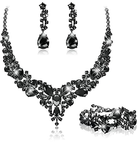 JeweBella Hochzeit Schmuck Sets für Damen Kristall Braut Halskette Vintage Strass Ohrringe und Armband Set Hochzeit Verlobung Braut Brautjungfer Dirndl Geschenk Schmuck