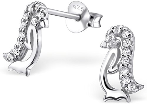 EYS JEWELRY Ohrstecker Damen Pinguin 925 Sterling Silber Zirkonia kristall-weiß Damen-Ohrringe