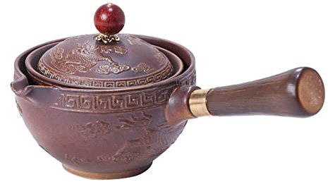 Fiorky Juego de té chino portátil Gongfu Kung Fu de 190 ml, tetera giratoria de 360 grados, infusor semiautomático, taza de té con mango de madera para el hogar, oficina, viajes