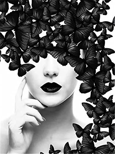 GWYDYB Peinture par numéros à l'huile pour adultes et enfants - Portrait de femme sexy en noir et blanc - Peinture à l'huile de bricolage par numéros Kits Décoration Cadeau