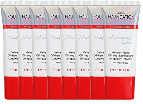 Glamza Phoera Foundation Full Coverage Make-up-Set – 24 Stunden lang anhaltende Ölkontrolle – gleiche Foundation intelligente Verpackung – inkl. 30 ml Foundation & Silikon-Mixerschwamm (101 Porzellan)