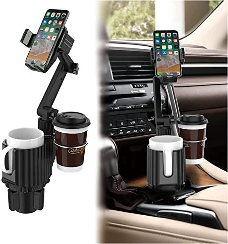 Pletmin Car Cup Holder Phone Mount: Universal Auto Cell Phone Stand with Drink Expand Cup Holder for SUV | Automobile |Truck |Compatible with iPhone & Samsung and Other Android Smartphone-Black