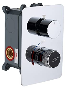 WHSHOWER Valvola deviatrice per doccia a 3 vie, in ottone, con display a LED, serie 3, per montaggio a parete, con miscelatore e kit di finitura, cromato lucido