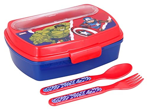 OM SUPPLIES Avengers-Cartoon-Figuren für Kinder, Lunchbox, Behälter mit Kunststoff-Löffel und Gabel, ideal für Schule oder Picknick (Rächer)