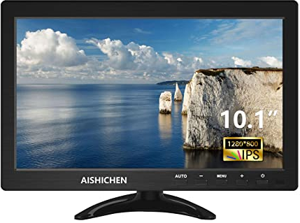 AISHICHEN Mini monitor 10.1 pollici, Raspberry Pi Display 1280 x 800, schermo IPS con HDMI USB VGA AV BNC, monitor portatile per ufficio, negozio/computer, TV box, DVR (10.1-1280x800P)