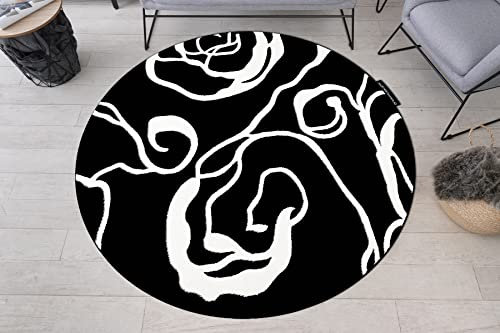 Elegant Kreis Teppich Hampton für Zimmer, Wohnzimmer, Schlafzimmer, Rosa Rosen, Blumen, schwarz Kreis 140 cm