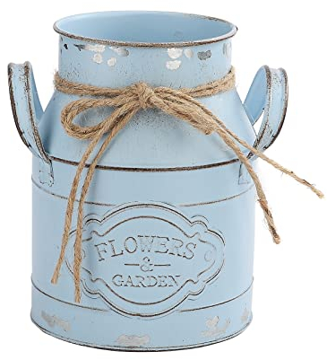 JUKIDS Vintage Metall Blumenvase, Metall Milchdose Blumentopf Pflanzkübel Eimer Dekorative Krug Blumenvase Bauernhaus Vase für Zuhause Hochzeit Tischdekoration