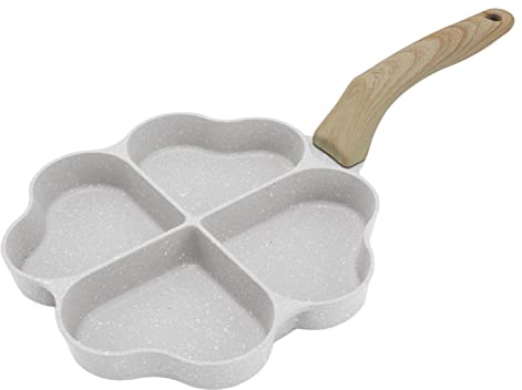 Poêle à œufs, poêle à œufs, poêle à omelette, poêle à frire antiadhésive en forme de cœur 4 tasses poêle à crêpes chauffante uniforme avec poignée pour la cuisine(blanche)